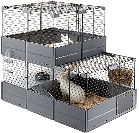 Ferplast Zweistöckiger modularer Käfig für Kaninchen Meerschweinchen MULTIPLA Double, Hasenkäfig, mit Zubehör