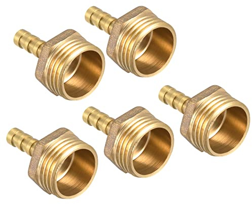QUARKZMAN 6mm Spinato a G1/2 Maschio Filettatura Tubo x 5pz Dritto Ottone Barbo Tubo Raccordo per Aria Acqua Carburante Pneumatico Flessibile, Oro