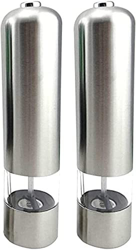 TONZN Salt Works Thin Chili Pepper Mill Chili Powder Mine Chili Pepper and Salt Mill Factory Electronic Stainless Steel Pepper Mill and Salt Shaker Kitchen Silver-Silver Salt Salt Mill (Silver)