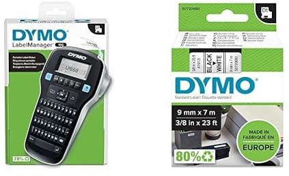 DYMO LabelManager 160 Tragbares Beschriftungsgerät für D1 Etiketten in 6 & Original D1-Etiettenband | 9 mm x 7 m schwarz auf weiß | selbstklebendes Etikettenband | für LabelManager-Beschriftungsgerät