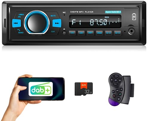 Autoradio Bluetooth dab DAB Plus, 1 Din DAB Plus Auto Radio Unterstützung FM Radio MP3-Player EQ Lenkradsteuerung USB/AUX-Eingang/SD/TF-Karte + 32G SD-Karte