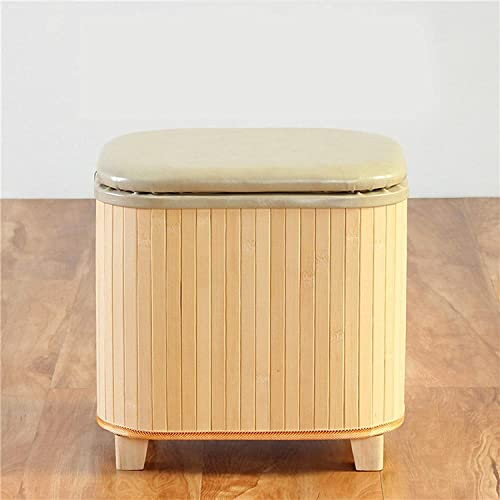 Fußhocker Fußhocker Schuhwechselhocker Aufbewahrungshocker Bambus-Fußhocker Für Das Schlafzimmer Fußhocker Für Das Wohnzimmer,Weiße Bambusscheiben-37X30X35Cm