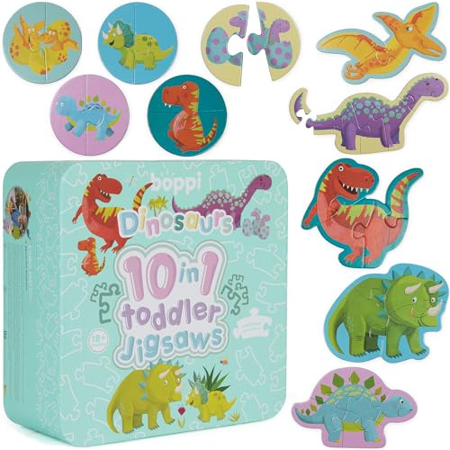 Progressive 10-in 1- Puzzles für Kleinkinder ab 18 Monaten – Dinosaurier-Kleinkindpuzzles/Entwicklungsspielzeug für Kinder – Dinosaurier-Puzzle von boppi Hergestellt aus 100% recyceltem Karton