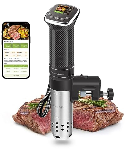 KitchenBoss Wi-Fi Sous Vide Cocina Precisión: roner cocina baja temperatura 1100W a Prueba de Agua IPX7, Pantalla TFT táctil Control de Temperatura de Precisión