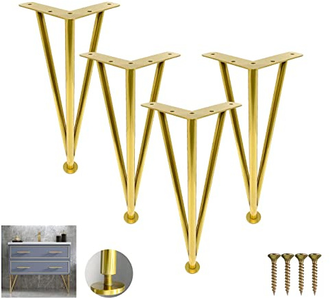 Wasserdichte goldene Haarnadel-Tischbeine, verstellbar von 0–2,5 cm, Möbelbeine aus Edelstahl, Beine für Küchen- und Badezimmerschränke, für Schminktisch, Kleiderschrank, Schuhschrank, mit Schrauben,