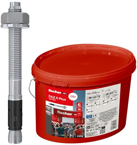 fischer Bolzenanker FAZ II Plus 10/20 gvz im Eimer, Schwerlastanker mit hoher Tragfähigkeit, 135 Ankerbolzen für Befestigungen schwerer Lasten und Stahlkonstruktionen, Seismik- & ETA-Zulassung