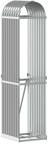 vidaXL Light Grey Galvanised Steel Log Holder Firewood Rack - Outdoor Wood Storage Solution for Fireplace, Garden, Patio