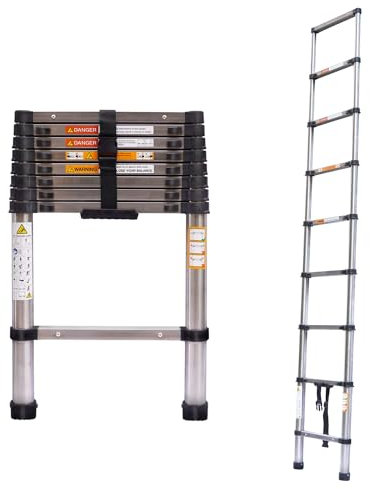 2,6M Teleskopleiter Ausziehbare Leiter, Klappleiter Stehleiter Rutschfester, aus hochwertigem Edelstahl, Ausziehleiter Mehrzweckleiter, Haushaltsleiter 150 kg Belastbarkeit