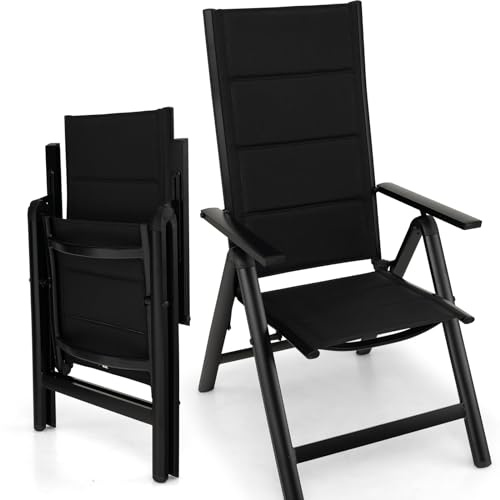 KOMFOTTEU Klappstuhl mit 7-Fach Verstellbarer Rückenlehne, Gartenstuhl klappbar & bequem, Balkonstuhl Terrassenstuhl für Garten, Patio, Strand (1 Stück)