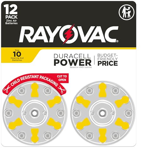 RAYOVAC Size 10 Hearing Aid Batteries (12 Pack), Size 10 Batteries