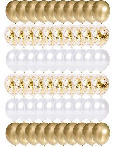 Luftballons Gold 60 Stück Luftballons Metallic Gold Weiß, Golden Konfetti Balloons, für Geburtstag, Babyparty, Hochzeit Valentinstag JGA Deko, Abschlussfeier Silvester Party Dekoration