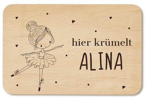 Frühstücksbrettchen personalisiert mit Wunschgravur - personalisierte Geschenke Kinder - Frühstücksbrettchen Kinder - Geschenk zur Taufe/Einschulung - Brettchen Holz (Ballerina)