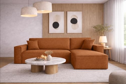 Kaiser Möbel, Ecksofa mit schlaffunktion, mit Bettkasten, Schlafsofa Best, Designer L-Form Sofa, Modern Design Couch, Polsterecke, Freistehend, Stoff Neve Kupfer Rechts