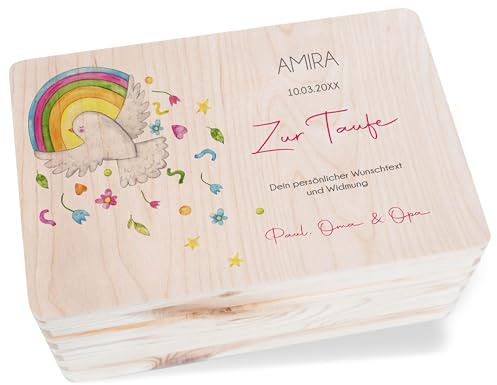 Holz Baby Geschenkbox Holzkiste Baby - Erinnerungskiste Taufe | Taufgeschenk | Taufe Taube Erinnerungsbox | Aufbewahrung Taufkarten Kiste - 30 x 20 x 14 - Holz - meine erinnerungsboxen für babys