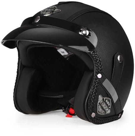 Offener Gesichtshelm Halbgesicht 3/4 Jet Retro Stil Helm, Roller Motorrad Offenes Gesicht Crash Jet Helm für Männer Frauen ECE Authentifizierung (XL,Black)