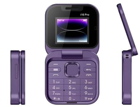 I16 Pro Flip Mobile Phone, Foldable Non-smartphone Elderly Phone with Large Button, 2G Network Dial, 2SIM Card, Gift for Father's Day/Mother's Day, Easy to Use(Color:Purple)