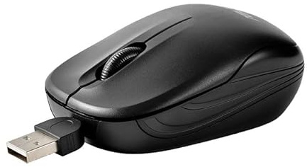 Mouse ottico USB Generic Nero 1000DPI, Cavo retrattile Silenzioso, 1,5 milioni di tasti, Design ergonomico, Per gaming, lavoro e viaggio