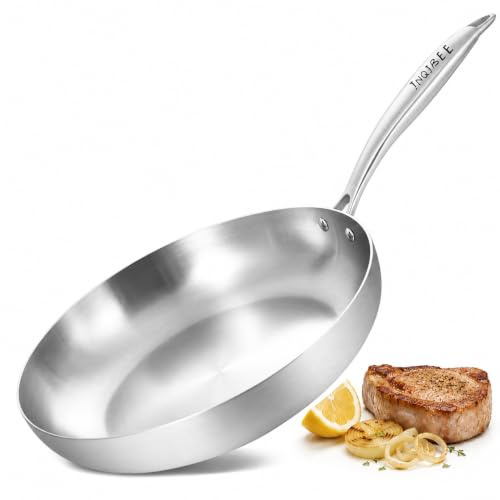 Inqibee Edelstahlpfanne Bratpfanne Unbeschichtet 26 cm ohne Deckel | Kleine Pfanne Edelstahl, Stainless Steel Frying Pan, Für Induktion & alle Herdarten - Ofenfest, Spülmaschinenfest
