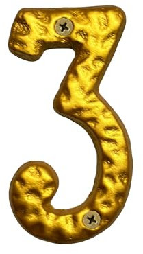 Numeri civici in ghisa martellata dorata da 10,2 cm, eleganti numeri per indirizzi e cassette postali, solidi e resistenti alle intemperie, colore oro, numero 3