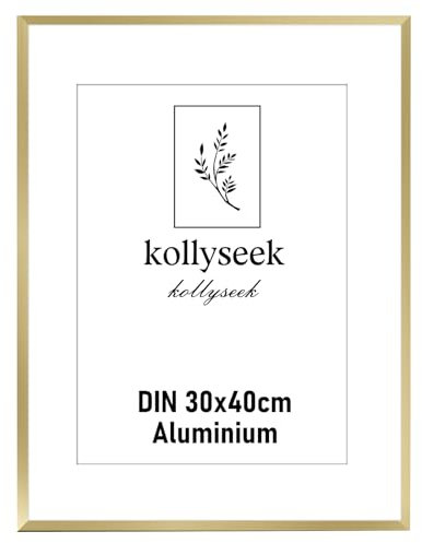 kollyseek cadre photo aluminium 30 x 40 cm cadre poster métal noir avec verre plexi cadre photo moderne cadre photo avec passe-partout pour photos poster photos Doré