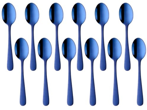 TEAHAHA Teaspoons Set of 12，Coffee Spoons， Stainless Steel Dessert Spoons ，5.5 Inch/14 CM，Mini Espresso Spoons， Dishwasher Safe (Blue)
