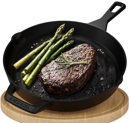KAISERTAL Gusseisenpfanne matt schwarz emailliert 2,7L – Steakpfanne & Gusspfanne für Induktion, Gasgrill & Grill – Pfanne Gusseisen – Gusseiserne Pfanne Outdoor & Indoor – Cast Iron Pan Skillet