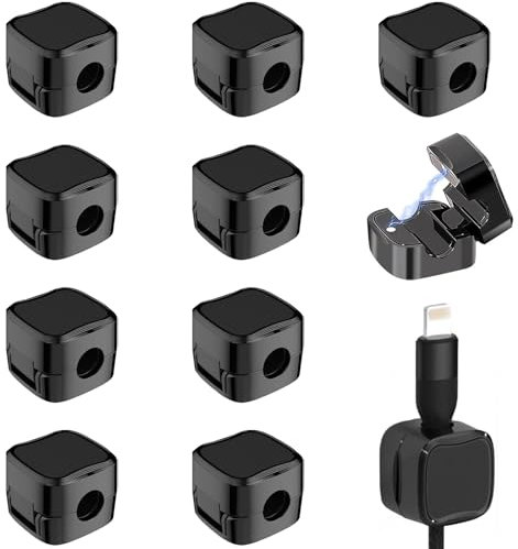 zoerbufan 10 Pcs Cord Organizer Holder, Cable Tidy Clips, Magnetic Desk Cable Clips Management, Self Adhesive Wire Holder, Phone Charging Cable Keeper for USB, HDMI, Wall, PC, Car, Office, Home