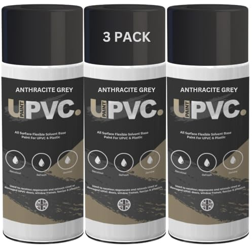 upaintpvc - UPVC Aerosol Spray Paint Anthracite Grey 3x400ml - PVC - Plastic - Window - Door - Frame - Conservatory - Fascia - Downpips - Guttering | Semi Matt Finish (3)