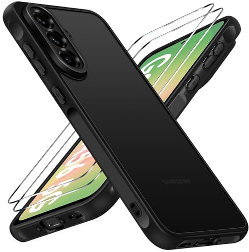 iVoler Cover Opaca per Samsung Galaxy A56 5G con 2 Pezzi Vetro Temperato, [Antiurto di Grado Militare] [Protezione Della Fotocamera] Custodia Traslucida Posteriore Sottile Anti-Impronte Case, Nero