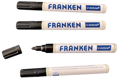 FRANKEN Tafelschreiber U-Act Line, Whiteboard-Marker mit 3 mm Rundspitze, 4 Stück, Schwarz, für trocken abwischbare Tafeln, ZU1904 10