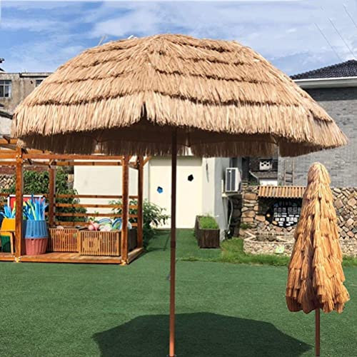 Tropischer hawaiianischer Baststroh-Strandschirm Tiki Gartenschirm mit Neigung, wasserdichter Sonnenschirm, 180 cm Durchmesser