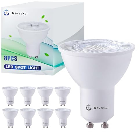 Bravsekai Lot de 8 Ampoules LED GU10, Blanc Chaud 3000K, Équivalent à 35W Halogène, 220V Ampoules Spot pour Boutiques, Salons, Cuisines, Salles de Bain, Chambres