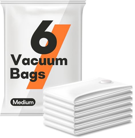 6 Pack Medium Vacuum Storage Bags (50 * 70cm), Reusable Vacuum Sealer Compression Space Saver Bag for Clothes