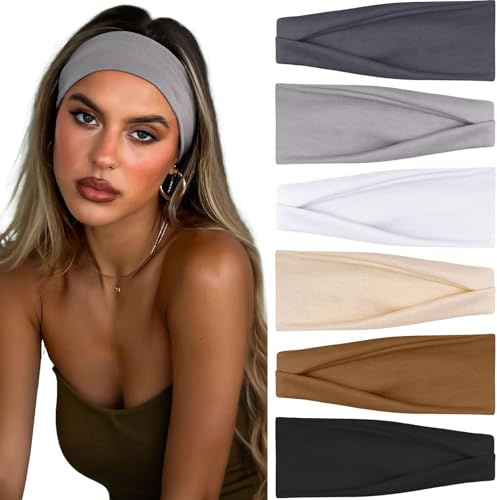 Tumurup Sport Hårband för Kvinnor, Svart, 6-pack – Elastiska, Svettabsorberande Tunna Hårband för Yoga, Fitness, Löpning & Skönhet – Unisex Hårband för Kvinnor och Män