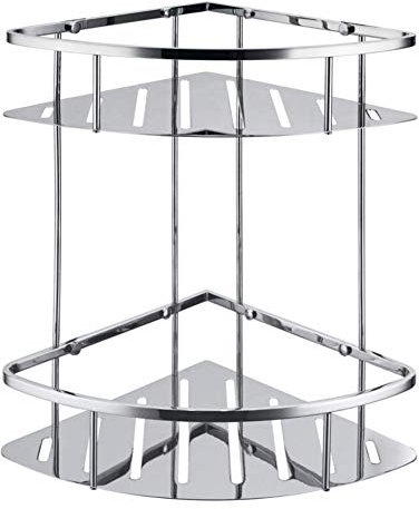 304 Stainless Steel Shower Caddy - Triangle Double Corner Storage Stand, Brushed Nickel - Bathroom Washstand Organizer for Efficient Space-Saving in Shower/Bathroom.