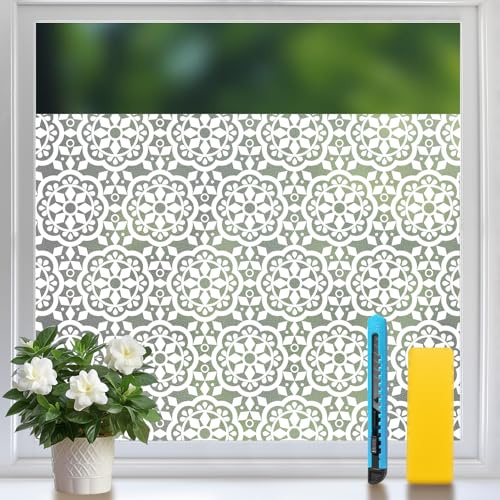 Niviy Fensterfolie Blickdicht Blume Motiv 59.5x200cm Sichtschutzfolie | Selbsthaftende Statisch Haftend,Anti-UV Sonnenschutz Ohne Klebstoff,Privatsphäre Dekofolie Zuhause Umkleide