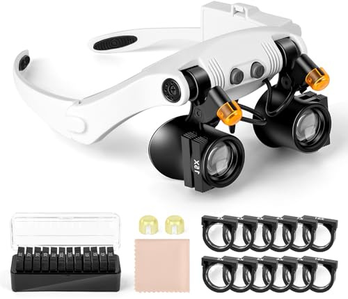 NZQXJXZ Lupenbrille mit Licht Head Lupen mit LED Licht, Vergrößerungsbrille mit 3X 4X 5X 6X 7X 10X 15X zum Lesen von Basteluhren Schmuck Reparatur Hobbys, Wechselobjektiv