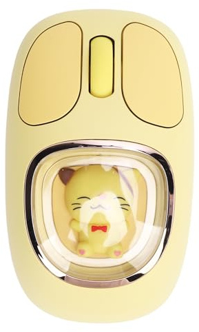 Denash Cute Wireless Mouse, Type C Rechargeable Bluetooth Mouse Silent Cordless Mouse with USB Receiver, Cartoon Mouse for Computer Laptop Desktop (Yellow)