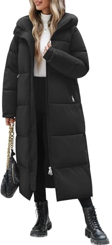 Vancavoo Women's Coats Long Jacket Winter Puffer Quilted Ladies Warm Padded Parka Windproof Overcoat Water Repellent Outerwear,Black,M