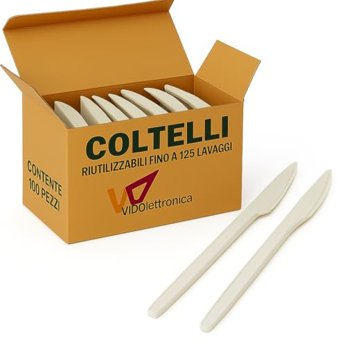 100 coltelli biodegradabili e compostabili Bianche Posate in Fibra di Zucchero Confezioni da 20 Pezzi stoviglie bio Eco Friendly (100 coltelli riutilizzabili)