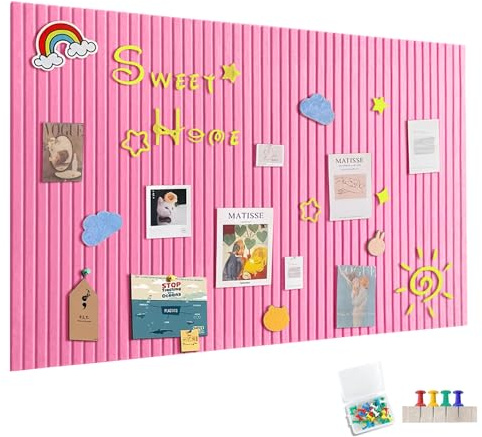 120x90cm Large Self-Adhesive Felt Notice Board, Felt Board Memo Boards with 60 Push Pins Bulletin Board Wall Decoration for Office Kitchen, Photos Memos, Peach Pink