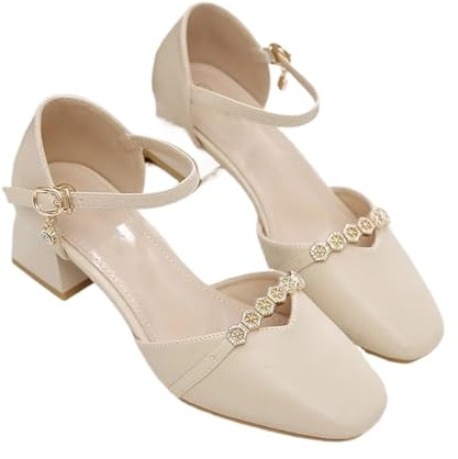 Brudskor Kvinnor Mode Spänne Strap Fyrkantiga Klackskor för Kvinnor, Elegant För Kontor Och Arbete, Färg 11, 37 EU