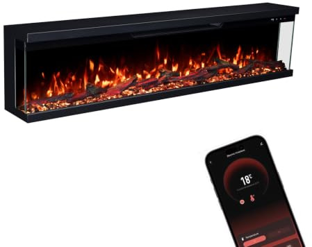 GF CORE Elektrokamin Insert 152 mit realistischem 3D LED-Feuer - Wand-Elektrokamin mit Heizung und Kaminfeuer, App Steuerung, Knistereffekt & Timer, max. 1800 W, 152x35x19cm