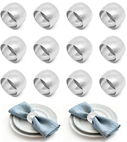 Spetsbst 12 Stück Serviettenringe Silber, Serviettenringe für Weihnachten Thanksgiving Hochzeit Familienfeiern, Tischdekoration (Silber, M)