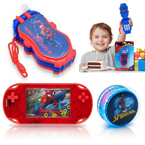 3pk Spiderman Toy Set for Kids - Battery Operated Flip Phone Toy, Marvel Mini Bowling Game, Water Game Toy, Indoor Outdoor Sports Toys, Spider Birthday Gifts
