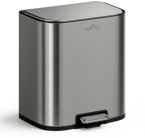 mVm 20L Kitchen Bin,Stainless Steel Trash Bin with Lid,Heavy Duty Step Trash Can with Inner Bucket,Soft Close and Stays Open,Smooth Edge Garbage Bin for Home Office Bedroom