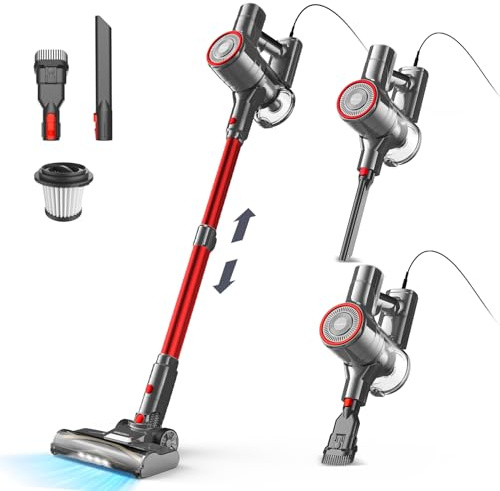 Aspirateur balai avec fil sans sac 6 en 1 600 W & aspirateur à main, cable de 6 m, 23Kpa de puissance d'aspiration, aspirateur balai filaire Vacuum Cleaner pour sols durs tapis, petit léger silencieux