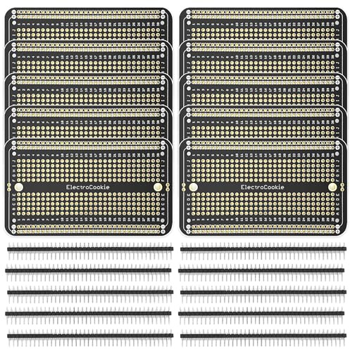 Prototyp-Leiterplatten-Set für DIY-Elektronik & Arduino – Vergoldete Lötbare Protoboards (10 Platinen + 10 männliche Pin-Header)