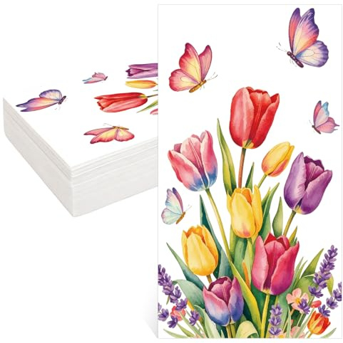 Servietten Tulpe 20 Stück Servietten Sommer Servietten Blumen Einweg Papierservietten Cocktailservietten für Geburtstag Hochzeit Babyparty Picknick Frühlingstea Kommunionen Dinners Oster