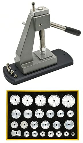 FXNFXLA Watch Press Set Back Case Closer Watch Crystal Press Fitting with 25 Aluminum Dies Capping Machine Adjustable Height for Closing Cases, Battery Replacement